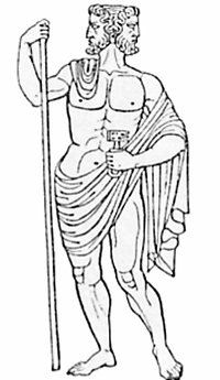 woodcut of Janus statue