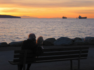 Old Man and Dog at Sunset in Vancouver by Hqhe