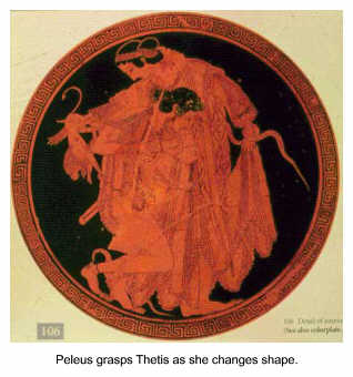 Peleus grasps Thetis as she changes shape