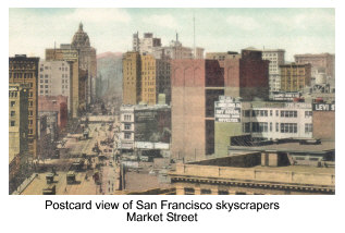 Postcard view of San Francisco - Market Steet skyscrapers