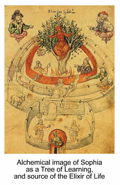 Alchemical image of Sophia as a Tree of Learning, and source of the Elixir of Life