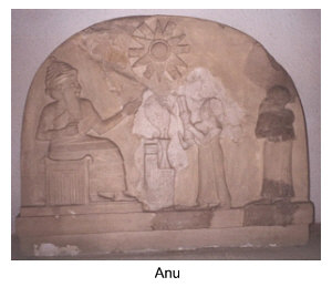 Bas relief carving of Anu on his throne
