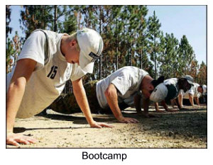 Young men doing pushups in bootcamp