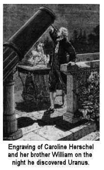 Engraving of Caroline Herschel and her brother William on the night he discovered Uranus.