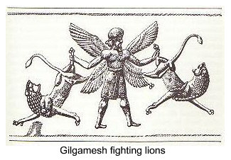 Gilgamesh fighting lions