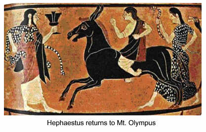 Hephaestus returns to Mt. Olympus