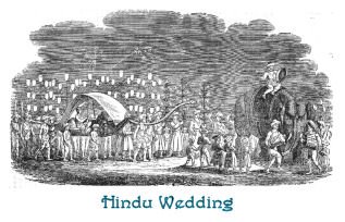 Woodcut of Hindu wedding complete with elephants and carriage