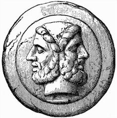 image of two-headed Janus on a Roman coin