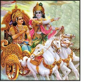 Krishna smiles on Arjuna