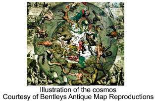 Illustration of the cosmos, courtesy of Bentleys Antique Map Reproductions
