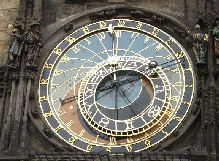 European clock with skeletons