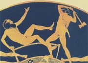 Theseus killing Procrustes on his bed