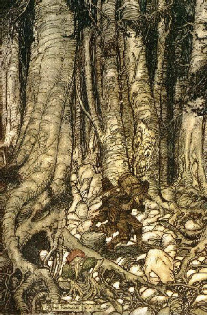 Rip Van Winkle carries the faerie's barrel of brew - Arthur Rackham