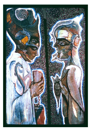 Two Individual Panels, one with fish purse