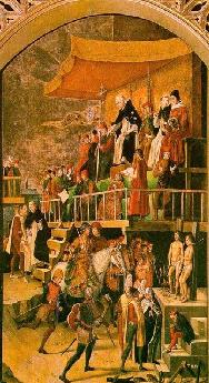 Inquisition conducted from inside cathedral