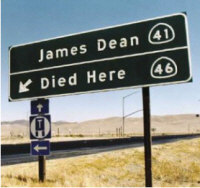 James Dean Died Here road sign
