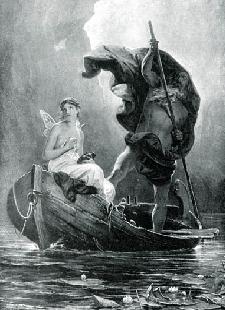 Charon ferrying Psyche over the 
		River Styx